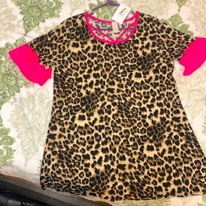 Now N Forever Lg. Leopard hot pink cross cross top 95% polyester 5% spandex